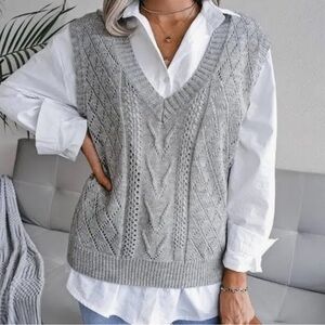 Cable Knit V-Neck Sweater Vest - Brown